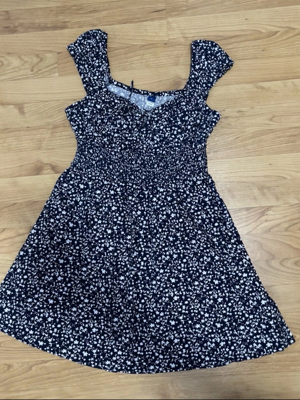 Old Navy Navy and White Floral Waist Defined Mini Dress